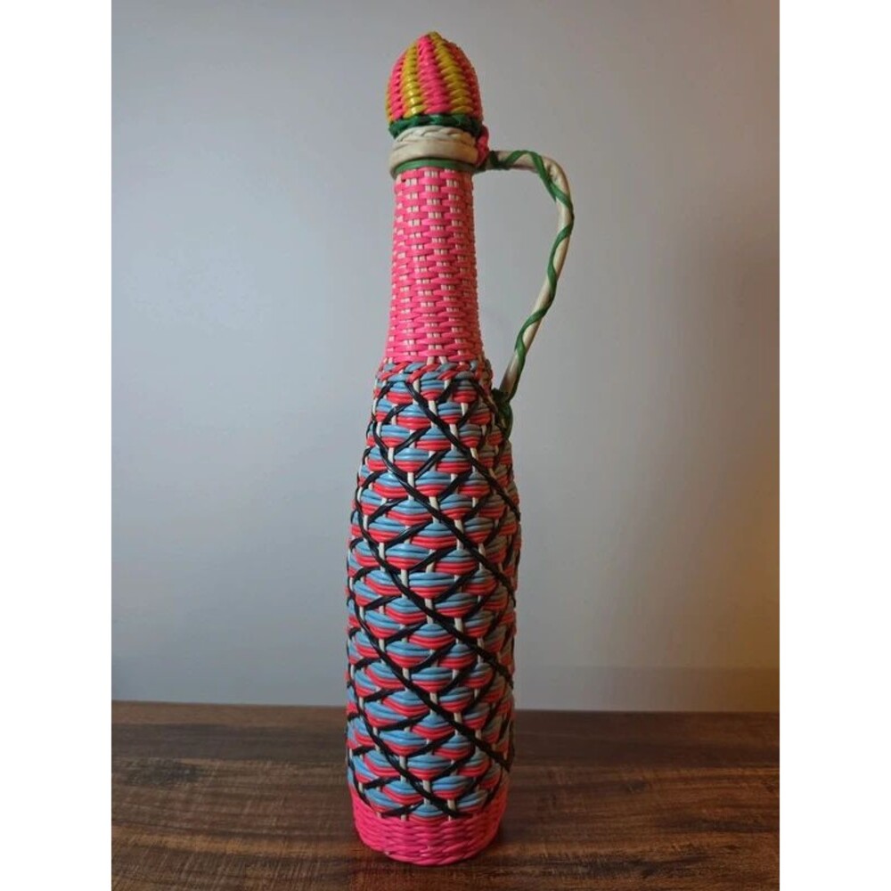 Decorative Bottle Barware Plastic Wicker Decanter Spain 1960's